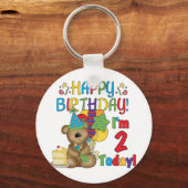 Gelukkige Verjaardag Teddybeer 2e Verjaardag Sleutelhanger (Voorkant)
