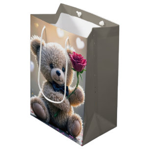 Gelukkige Verjaardag Teddybeer Met Rode Roos Medium Cadeauzakje