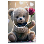 Gelukkige Verjaardag Teddybeer Met Rode Roos Medium Cadeauzakje (Voorkant)