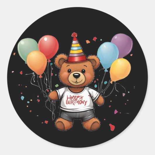 Gelukkige verjaardag teddybeer ronde sticker (Voorkant)