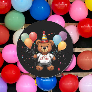 Gelukkige verjaardag teddybeer ronde sticker
