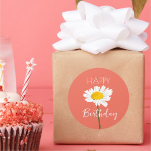 Gelukkige verjaardag terwijl Daisy Flower Ronde Sticker