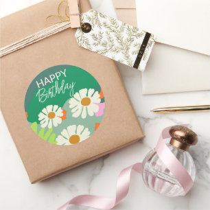 Gelukkige verjaardag terwijl de zomer artistieke b ronde sticker