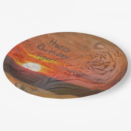 Gelukkige Verjaardag Tijger! Papieren Bordje (Gekanteld)