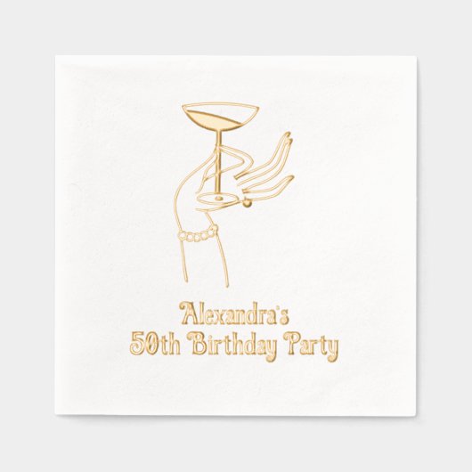 Gelukkige Verjaardag Toast Raising Champagne Glas Folie Servetten (Voorkant)