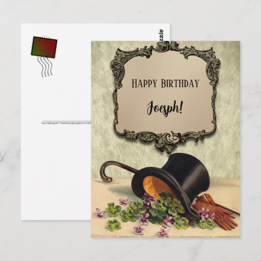 Gelukkige Verjaardag Top Hoed Handschoenen Persoon Briefkaart (Voorkant / Achterkant)