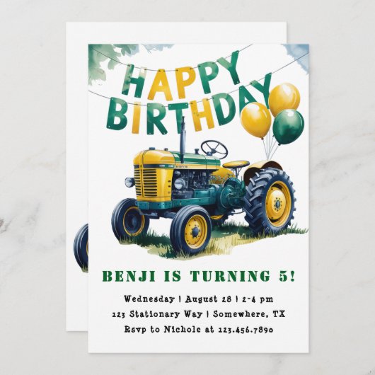 Gelukkige Verjaardag Tractor Boy Verjaardag Bash Kaart (Voorkant / Achterkant)