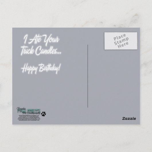 Gelukkige Verjaardag - Trick Candles - Teckel Briefkaart (Achterkant)