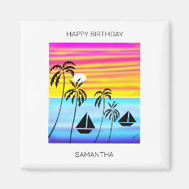 Gelukkige Verjaardag, Tropische Zonsondergang Zeil Magneet