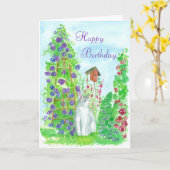 Gelukkige Verjaardag Tuin Kat Waterverf Bloemenkun Kaart (Gele Bloem)