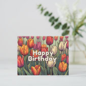 Gelukkige Verjaardag Tulp Bloemen Briefkaart (Staand voorkant)