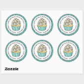 Gelukkige verjaardag turquoise en vanille cupcake ronde sticker (Vel)