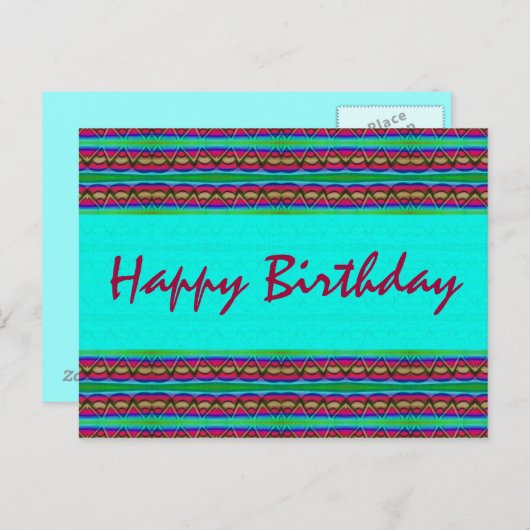 Gelukkige Verjaardag turquoise rood Briefkaart (Voorkant / Achterkant)