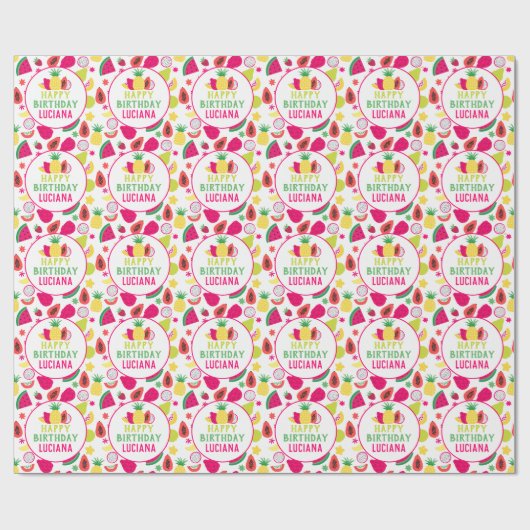 Gelukkige Verjaardag Tutti Frutti Fruit Verjaardag Cadeaupapier (Vlak)