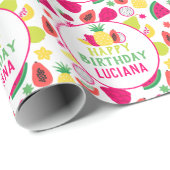 Gelukkige Verjaardag Tutti Frutti Fruit Verjaardag Cadeaupapier (Rol Hoek)