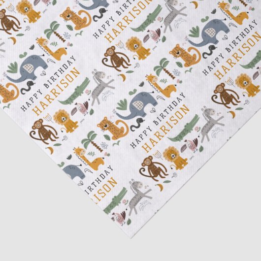Gelukkige Verjaardag Twee Wilde Safari Dieren Pers Tissuepapier (Detail)