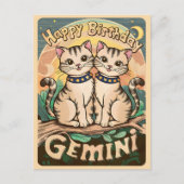 Gelukkige verjaardag Tweelingen sterrenbeeld katte Briefkaart (Voorkant)