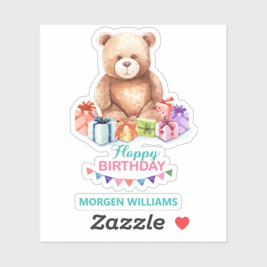Gelukkige Verjaardag typografie leuke teddybeer Sticker (Vel)