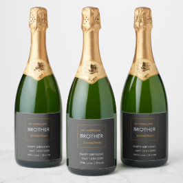Gelukkige Verjaardag, Typografie Zwart, Wit en Sin Sparkling Wijnetiket