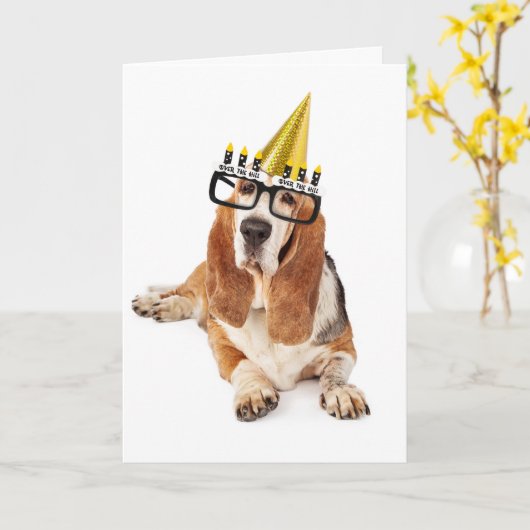 Gelukkige Verjaardag u Oude Hond Kaart (Gele Bloem)