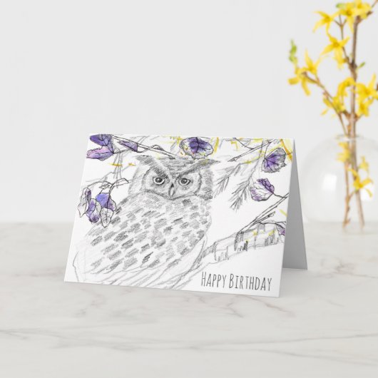 Gelukkige verjaardag Uil in boom wijzer dan ooit Kaart (Gele Bloem)