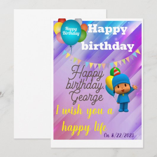 Gelukkige verjaardag Uitnodiging (Voorkant / Achterkant)