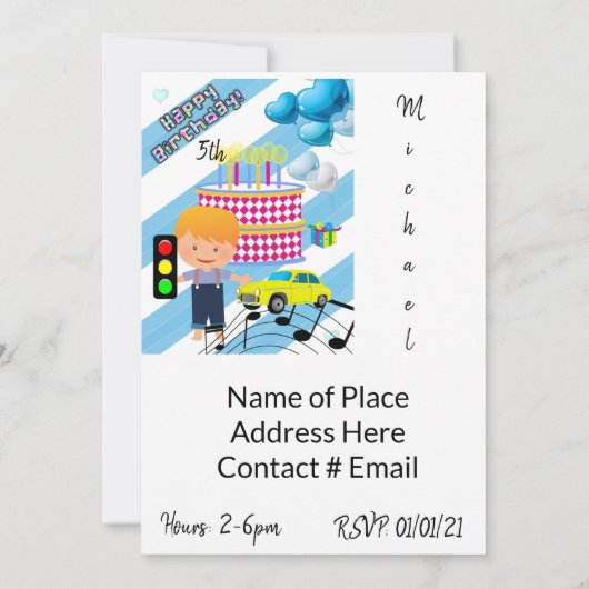 Gelukkige Verjaardag Uitnodiging Jongen Auto (Achterkant)