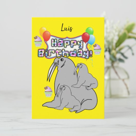 Gelukkige Verjaardag Uitnodiging Seal Balloons (Staand voorkant)