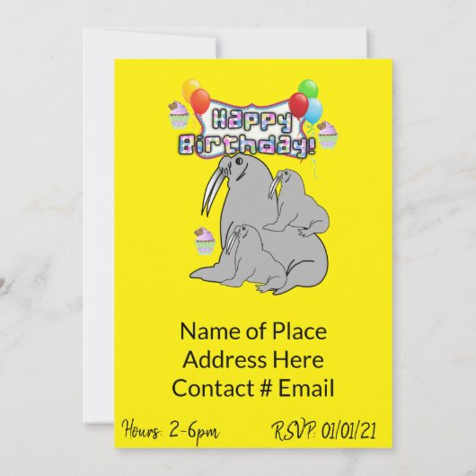 Gelukkige Verjaardag Uitnodiging Seal Balloons (Achterkant)