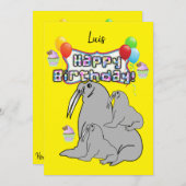 Gelukkige Verjaardag Uitnodiging Seal Balloons (Voorkant / Achterkant)