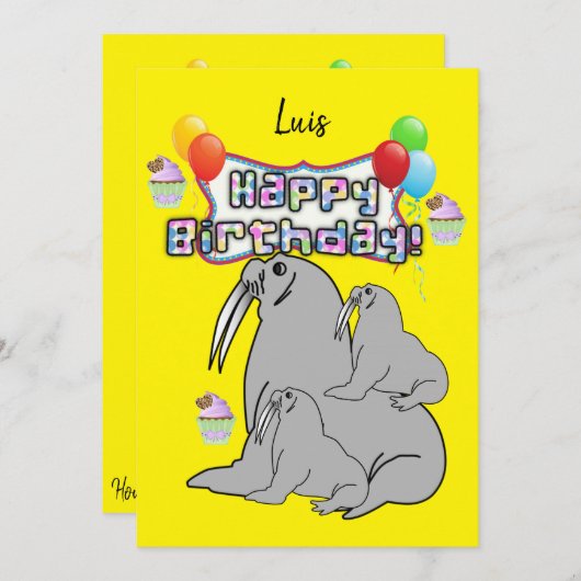 Gelukkige Verjaardag Uitnodiging Seal Balloons (Voorkant / Achterkant)