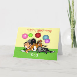 Gelukkige verjaardag vader, katten en ballonnen. kaart