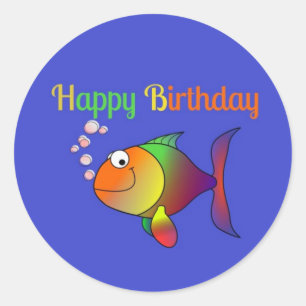 Gelukkige verjaardag van Bubbles de Vis Ronde Sticker