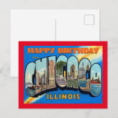 GELUKKIGE VERJAARDAG VAN CHICAGO VINTAGEPostcard Briefkaart (Voorkant / Achterkant)