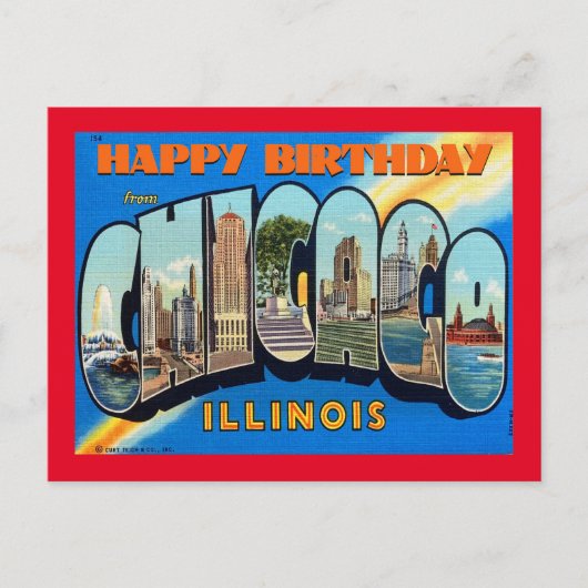 GELUKKIGE VERJAARDAG VAN CHICAGO VINTAGEPostcard Briefkaart (Voorkant)