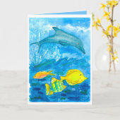 Gelukkige Verjaardag van de Dolfijn van de Vissen Kaart (Gele Bloem)