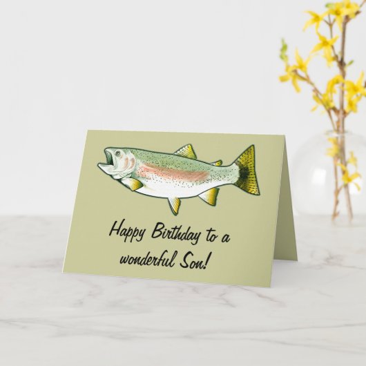 Gelukkige verjaardag van de zoon: Rainbow Trout Kaart (Gele Bloem)