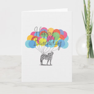 Gelukkige verjaardag van een Zebra met ballonnen Kaart