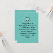 Gelukkige verjaardag van februari! | blauw wenskaa kaart (Voorkant / Achterkant in situ)