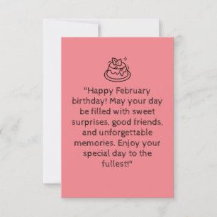 "Gelukkige verjaardag van februari!   Roze wenskaa Kaart