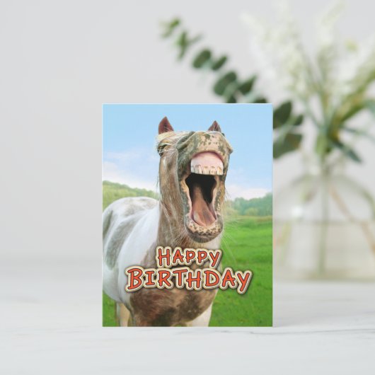 Gelukkige Verjaardag van het gelukkige paard Briefkaart (Staand voorkant)