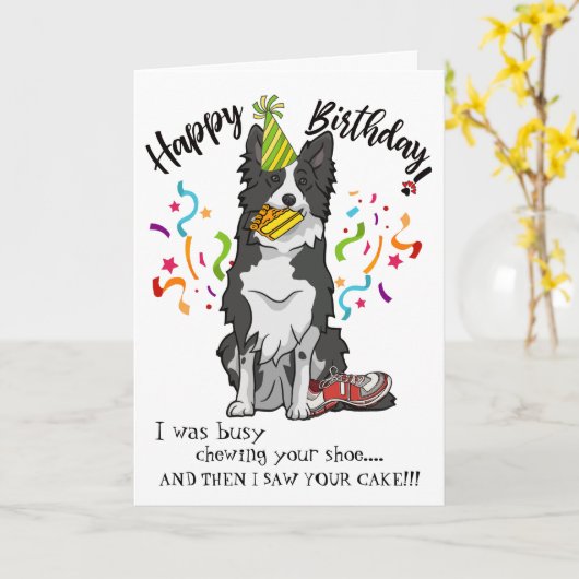 Gelukkige verjaardag van je Border Collie Dog Budd Kaart (Gele Bloem)