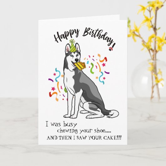 Gelukkige verjaardag van je Siberische Husky Buddy Kaart (Gele Bloem)
