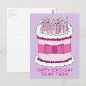 Gelukkige verjaardag van mijn tweeling taart en ka briefkaart (Voorkant / Achterkant)