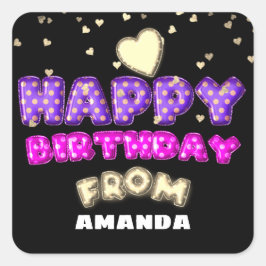 Gelukkige verjaardag van naam ballonnen roze hart  vierkante sticker