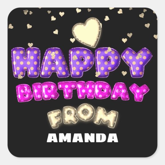 Gelukkige verjaardag van naam ballonnen roze hart  vierkante sticker (Voorkant)