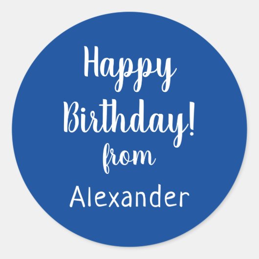 Gelukkige Verjaardag van Naam Blauwe Verjaardag Ronde Sticker (Voorkant)