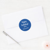Gelukkige Verjaardag van Naam Blauwe Verjaardag Ronde Sticker (Envelop)