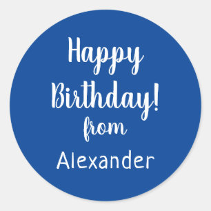 Gelukkige Verjaardag van Naam Blauwe Verjaardag Ronde Sticker