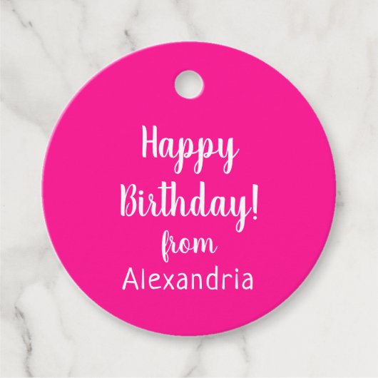 Gelukkige Verjaardag van Naam Heet Roze Verjaardag Bedankjes Labels (Voorkant)